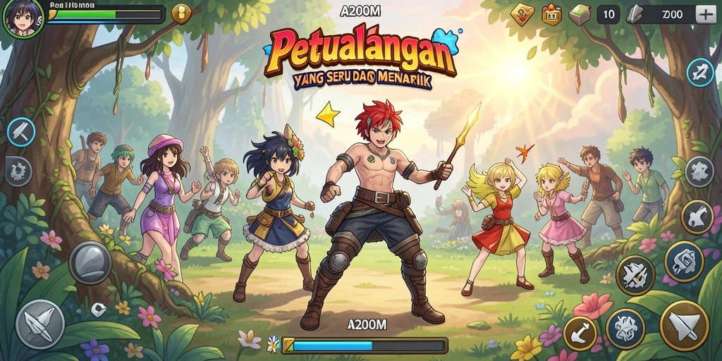 Tampilan gameplay seru di dunia A200M yang penuh warna.