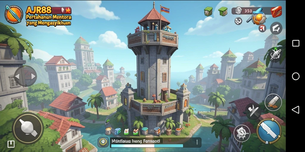 Menampilkan aksi intens dalam game Tower Defense AJR88.