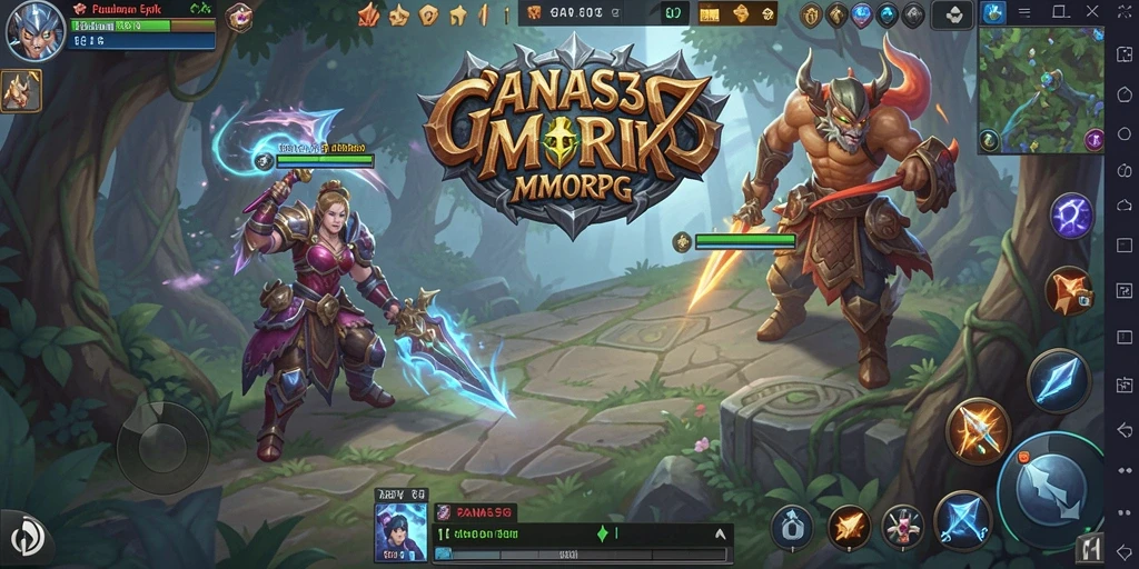 Screenshot utama GANAS33 menampilkan aksi pertempuran yang mendebarkan di dunia MMORPG.