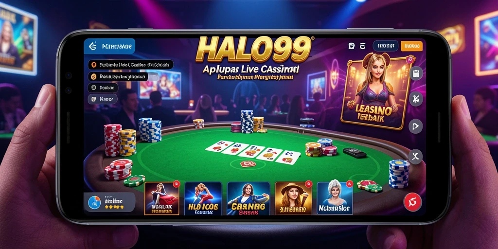 Screenshot gameplay HALO99 yang menampilkan dealer langsung dan suasana kasino.
