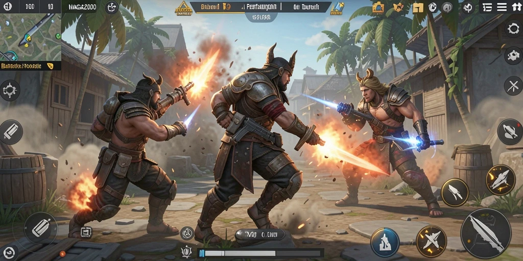 Tangkapan layar gameplay NAGA2000 menampilkan pertempuran seru di peta luas.