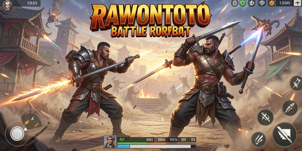 Screenshot gameplay RAWONTOTO menampilkan aksi seru dalam pertempuran Battle Royale.